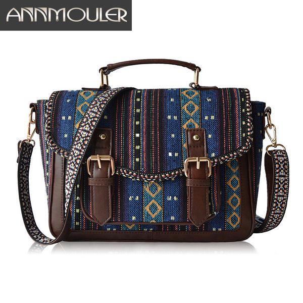 annmouler new women bags national handbags vintage satchel bag 2 colors bohemian style shoulder bag quality crossbody